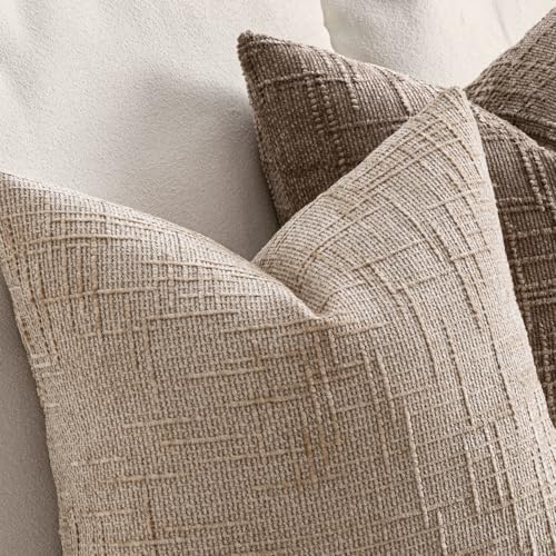 MIULEE Chenille Textured Throw Pillow Covers Oatmeal 18x18 Set of 2 - Image 3