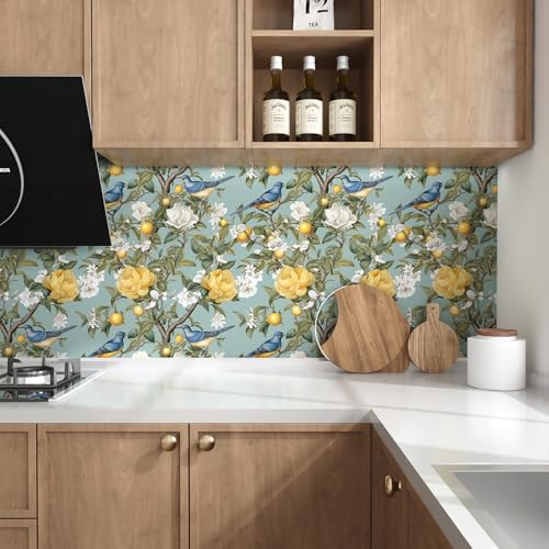 Danodoi Green Vintage Lemon Bird Peel and Stick Wallpaper 17.5" x 118" | Waterproof Vinyl Self Adhesive Removable Renter Friendly Floral Contact Paper - Image 3