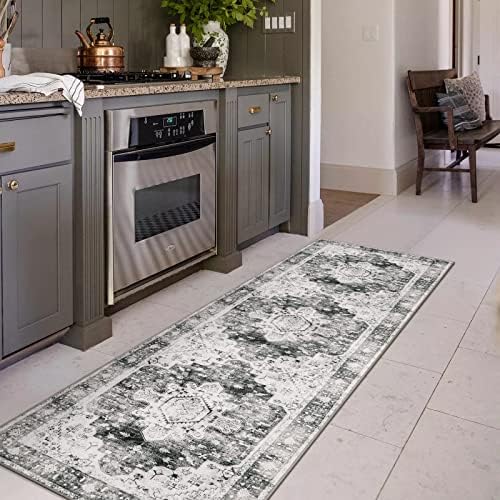 Moynesa Ultra-Thin Washable Runner Rug 2x7 for Hallway Non-Slip, Grey Kitchen Runner Rugs with Rubber Backing, Long Non Shedding Low Pile Bedroom Bedside Carpet for Bathroom Laundry Living Room by Moynesa