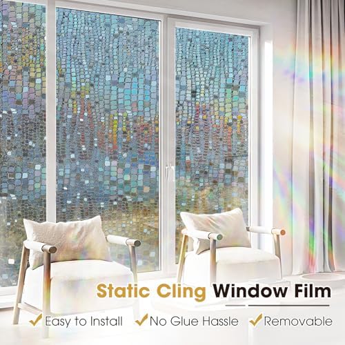 Stained Glass Window Privacy Film,3D Rainbow Static Cling,Brown 17.5"x78.7" - Image 4