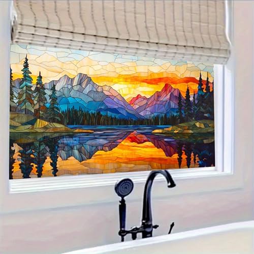 HOMETITUTE Mountain Lake Scene Privacy Window Film 39.3x17.7 Inch PVC - Image 5