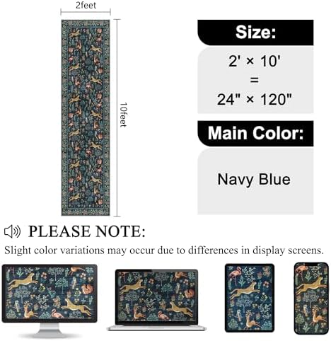 DUKINO 2x10 Kitchen Runner Rug, Soft Non Slip Animal Washable Rug Navy Blue - Image 2