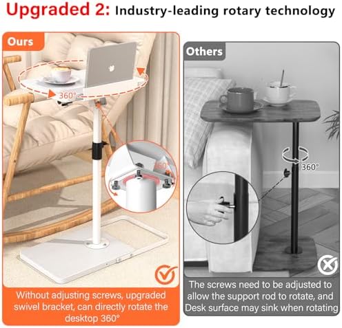 TV Tray Table for Couch, Height Adjustable/360° Swivel/180° Flip-Over Panel Design C-Shaped End Table, Sofa Arm End Side Table with Phone & Tablet Slot for Eating, Laptop,Couch Bed (White) - Image 3