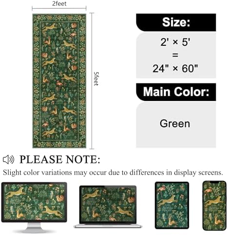 DUKINO 2x5 Rug for Hallway, Washable Animal Runner Rug Non Slip, Green - Image 2