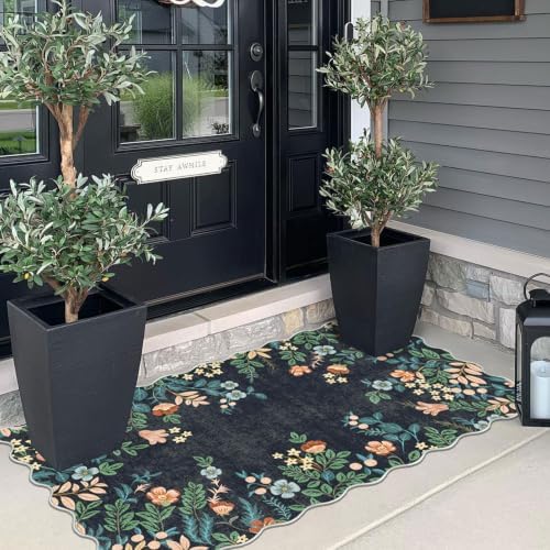 Front Door Mat Indoor Entrance - 2x4.3 Ft Dark Navy Floral Washable Layered Doormat Outdoor Entrance Porch Rug Non-Slip Boho Runner Rug for Kitchen Hallway Bedroom Laundry Room Porch Decor - Image 7