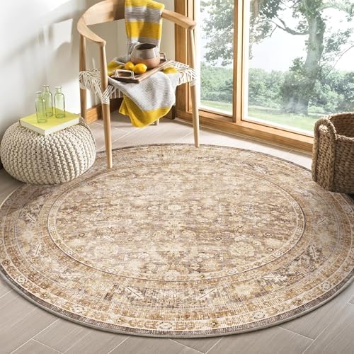 OPPODREAM Vintage Beige Area Rugs 5' Round, Washable Rug for Living Room by OPPODREAM