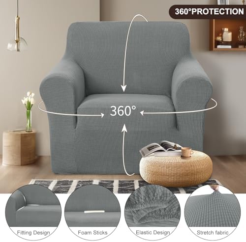 U-NICE HOME Stretch Recliner Chair Cover Armchair Slipcover, Grey - Image 3