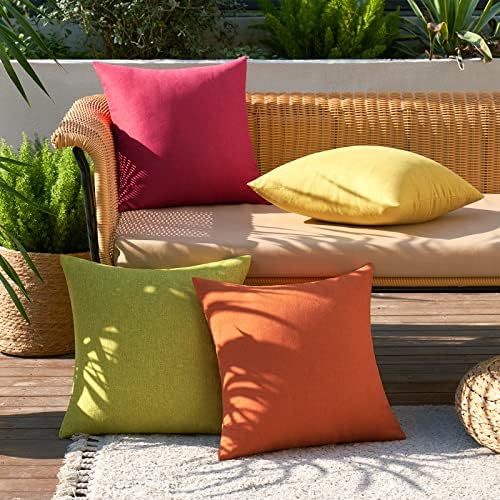 MIULEE Pack of 4 Decorative Outdoor Throw Pillow Covers Linen Waterproof Pillow Covers Summer Farmhouse Cushion Cases for Patio Garden Tent Balcony Couch Sofa 18x18 Inch Red/Green - Image 3