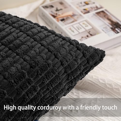 Aegero Pack of 2 Corduroy Decorative Throw Pillow Covers 24x24 Inch, Black - Image 2