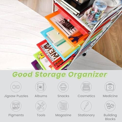 10-Drawer Rolling Storage Cart, Trolley w/Lockable 360° Wheels, 10 Removable PP Drawers, Sturdy Metal Frame, Rolling Utility Cart Perfect for Home, Office, Classroom (Multi-Colored) - Image 5