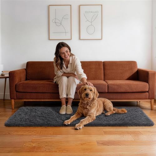 Ophanie Runner Rug for Hallway,2x7 Washable Non-Slip Fluffy Soft Bedside Rugs,Bedroom Living Room Shaggy Carpet for Kids Girls Boys Dorm Nursery Home Decor Aesthetic Grey with Over 99 pcs Pile fibers - Image 6