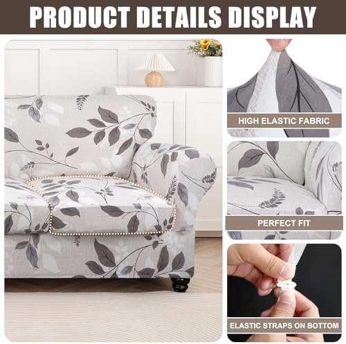 SearchI Stretch Sofa Cover Printed Couch Cover, Floral Pattern 3 Pieces Loveseat Slipcover with 2 Separate Cushion Cover, Washable Furniture Protector for Living Room(Loveseat, Elegant Foliage) - Image 3