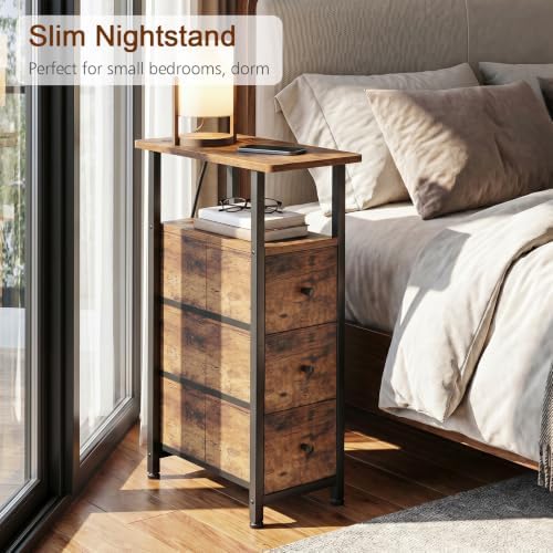LOAKEKEL Narrow End Table with Charging Station, Small Nightstand - Image 6