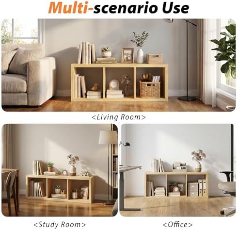 WannabeMyself【2026 Wooden Thick Frame】 3 Cube Storage Organizer with Anti-Tipping Kits, Reversible Open Back Book Shelf,Bookcase for Living Room,Bedroom,Entrance Hall,Office,11.6×36.3×13.1,Oak Color - Image 6