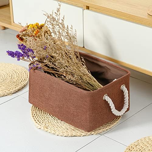 TheWarmHome Fabric Storage Basket for Home, Shelf, Closet - Canvas Bin for Dog Toys and Baby Items (Brown, 1 Pack, 13.8L9.8W6.7H) - Image 2