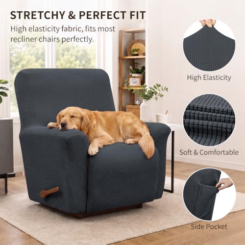 KEKUOU Recliner Chair Covers, 1-Piece Lazy Boy Recliner Covers, Charcoal - Image 2