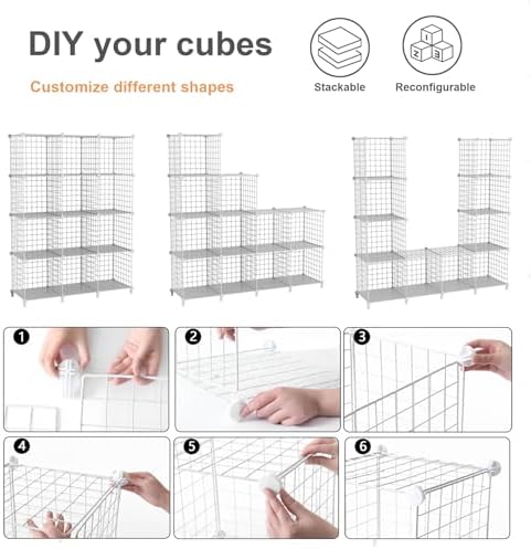 12-Cube Storage Organizer Metal Wire Shelf for Closet Office White - Image 5