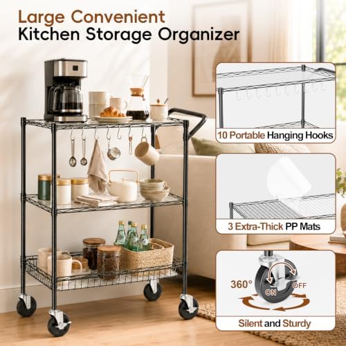 3-Tier Kitchen Storage Cart with Wheels, Rolling Utility Cart - Image 4