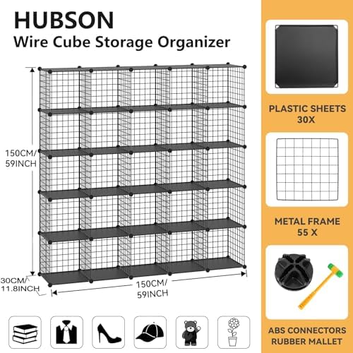 HUBSON Wire Cube Storage Organizer, Book/Toy/Craft/Potted Plants and petCloset Organizers and Storage Shelves, 25-Cube Freely Combinable Metal Grids Storage Shelf,Black Plus Iron - Image 3