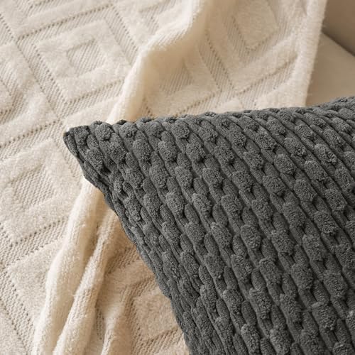 Set of 4 Dark Grey Decorative Throw Pillow Covers 26x26 Inch Corduroy Pillow Covers for Bed Couch Sofa Living Room Soft Square Cushion Cases - Image 3