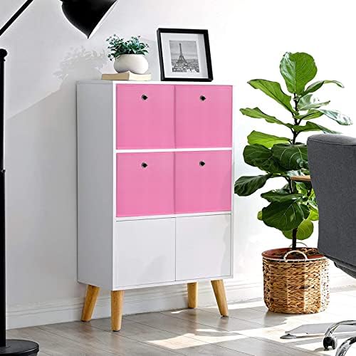 Foldable Storage Cubes Bins ,11 Inch Cloth Storage Cube Fabric Storage Box Cubes Organizer Baskets with Handles for Home Organizer Set of 6 (Pink) - Image 4