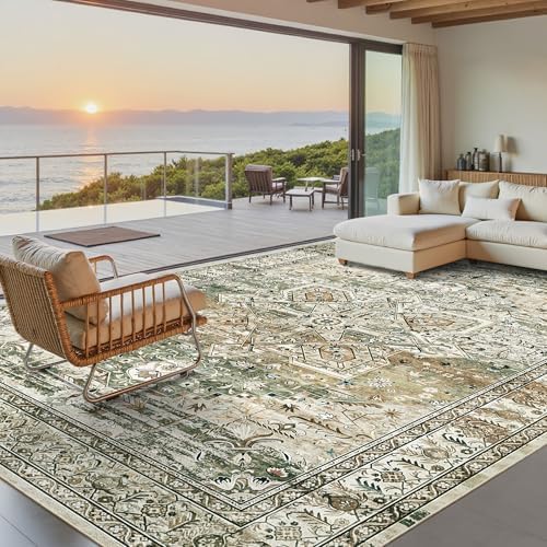 Soalmost 9x12 Area Rugs for Living Room Washable Rug Non-Slip Olive Beige - Image 2