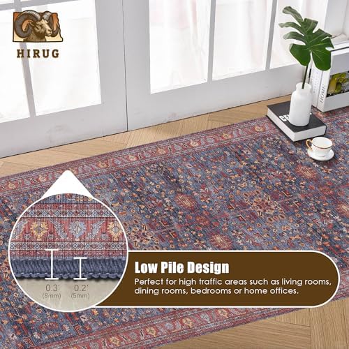 Washable Area Rug 2'6'' x 8' Vintage Traditional Persian Mat - Foldable Distressed Non-Slip Machine Washable Carpet for Living Room Bedroom Kitchen Home Decor - Indigo and Crimson - Image 5