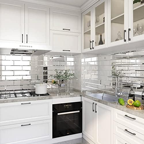 Peel and Stick Mirror Tiles, 4x12 Inch Silver Beveled Mirror Subway Tiles for Kitchen Backsplash Bathroom Wall 15 Pcs - Image 3