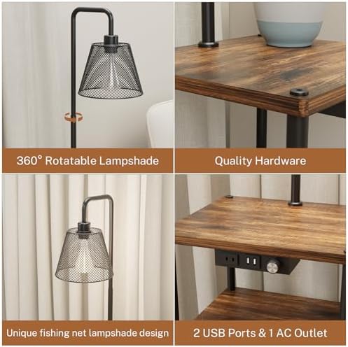 Floor Lamp with Table, Side Table with USB Charging Port and Outlet, Modern Bedside Nightstand End Table with Floor Light for Living Room, Bedroom, Guest Room, Bulb Included, 2 Pack - Image 6