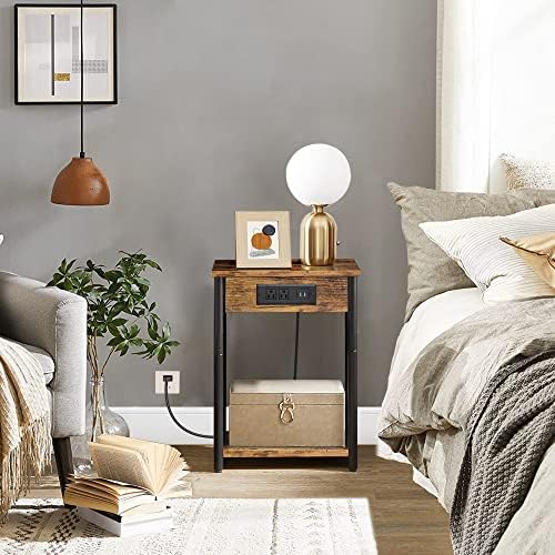 TUTOTAK Nightstand with Charging Station, End Table, Side Table with USB, 21.8”H Night Stand with Storage Shelf, Sofa Couch Table V1TB01BB025 (1 pc) - Image 7