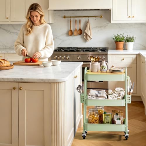 3 Tier Rolling Cart with Table top, Metal Utility Cart with DIY Pegboard - Image 6