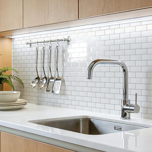 Art3d 10-Pack Subway Peel and Stick Backsplash, White with Silver Grout - Image 2