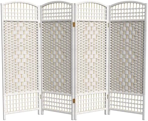 4 ft. Short Fiber Weave Folding Screen - White - 4 Panels by RedLantern