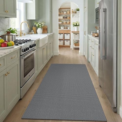 KOZYFLY Washable 4x5 Entry Woven Area Rug, Braided Throw Rugs for Entryway, Non Slip Door Mat Indoor Entrance, Flatweave Carpet for Foyer, Bedroom, Dining, Office, Grey/Dark Grey - Image 2