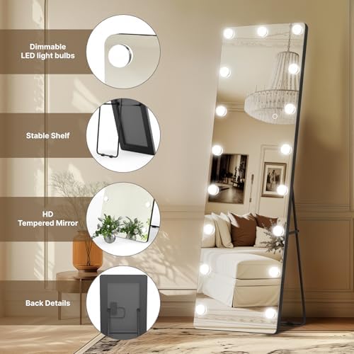 Kosmonia 56"x18" Hollywood Full Length Mirror with Light, 17 Dimmable Bulbs - Image 5