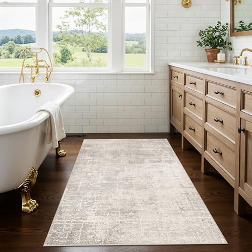 Washable 3x4 Kitchen Area Rugs: Abstract Stain-Resistant Sink Rug Non-Slip Durable Doormat Ultra Soft Bedroom Nursery Besides Carpets Indoor Water Resistant Bathroom Floor Mat(3x4,Beige/Cream) - Image 4