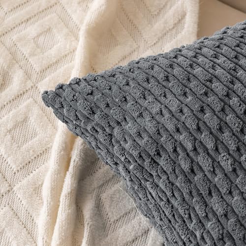 Set of 4 Medium Grey Decorative Throw Pillow Covers 16x16 Inch Corduroy Pillow Covers for Bed Couch Sofa Living Room Soft Square Cushion Cases - Image 3