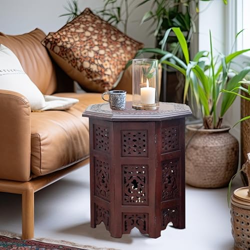 COTTON CRAFT Solid Wood End Table - Hand Carved Folding Accent Side Table - Image 5