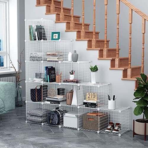 HUBSON Wire Cube Storage Organizer, Book/Toy/Craft/Potted Plants and petCloset Organizers and Storage Shelves, 20-Cube Freely Combinable Metal Grids Storage Shelf, White Iron - Image 6