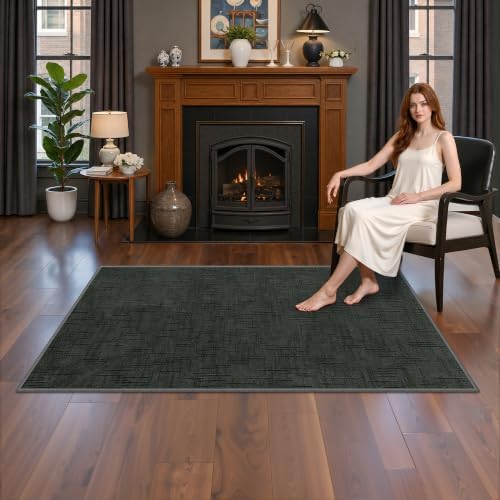 Valenrug 4x6 Area Rug, High-Low Pile Black Washable Rug for Bedroom Black by Valenrug