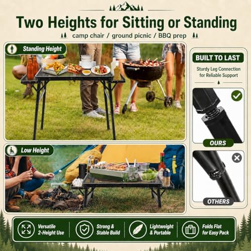 2.5 FT Picnic Table with 2 Wing Panels, Mesh Metal Folding Grill Table Height Adjustable & Lightweight & Portable Table for Outdoor Indoor Camping, Picnic, Beach and BBQ, RV - Image 5