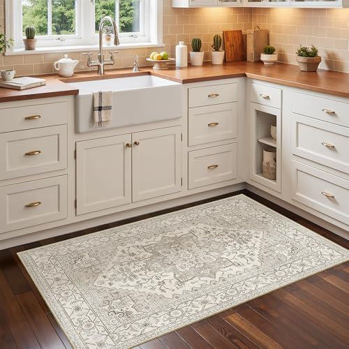 Madane Washable Area Rug 2x4, Small Entryway Rugs Non-Slip, Beige/Brown by Madane