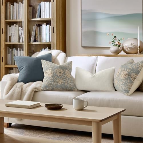 Vintage Floral Print Throw Pillow Covers 26x26 Set of 2 Neutral Modern Farmhouse Pillowcases Accent Decorative Cushion Covers Boho Home Decor for Couch Sofa Chair Bed Living Room, Sky Blue - Image 4