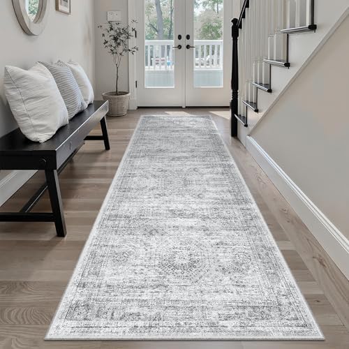 Soalmost Washable Runner Rug 2'6"x8' Kitchen Hallway Runners Grey - Image 3