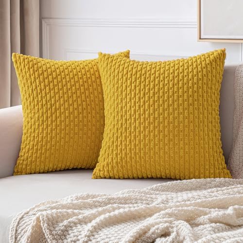 MIULEE Decorative Throw Pillow Covers 18x18 Yellow Textured Corduroy by MIULEE