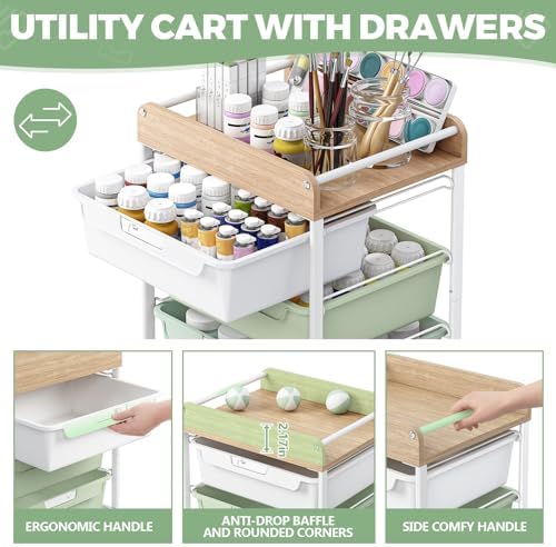 SYKIARIOL 6 Drawer Rolling Cart for Craft Storage,Utility Drawer Cart,Green - Image 4