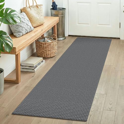 KOZYFLY Runners for Hallways 2x5 ft Washable Kitchen Runner Non Slip Rubber Backed Hall Runners Cotton Entryway Runner Rugs Floor Carpet for Indoor Backdoor Bedroom Kitchen, Grey/Dark Grey by KOZYFLY
