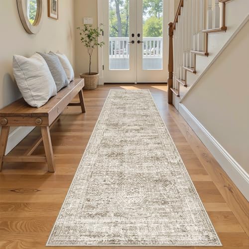 Soalmost Runner Rug 2x7 Washable Non-Slip Hallway Rugs for Kitchen Brown by Soalmost