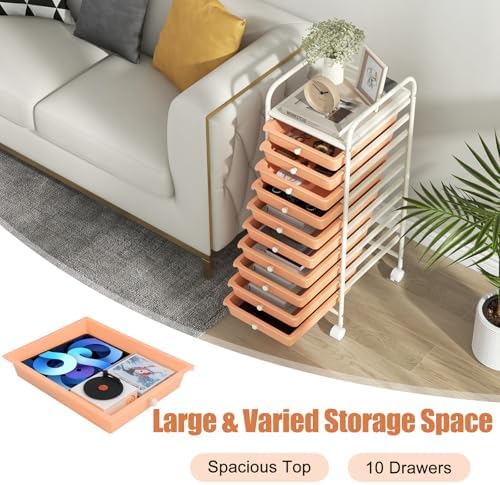 MEDIMALL 10 Drawers Rolling Storage Cart, Multipurpose Craft Storage Cart with Wheels, Mobile Tools Scrapbook Paper Organizer Cart for Office School Home Use - Image 4