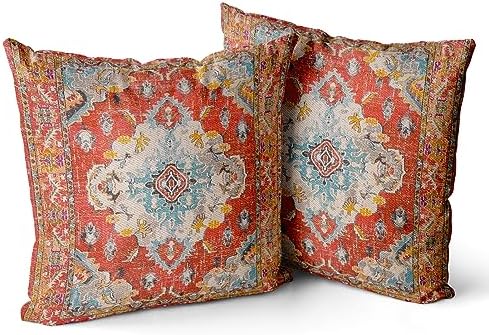 Snycler Boho Throw Pillow Covers 16x16 inch Set of 2 Boho Rug Carpet Double Sided Pattern Cotton Soft Pillow Case Cushion Cover Pillowcase for Couch Sofa Bed Decorative (Orange) by Snycler
